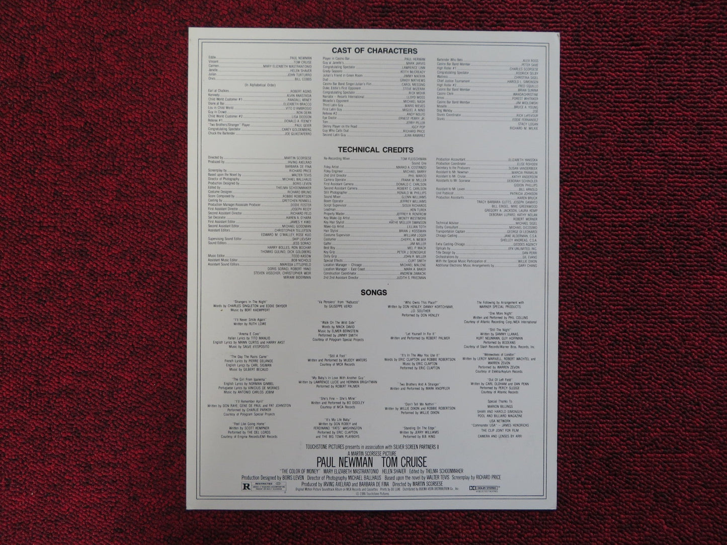 COLOR OF MONEY US SCREENING PROGRAM PAUL NEWMAN TOM CRUISE 1987 Rendezvous Cinema Movie posters