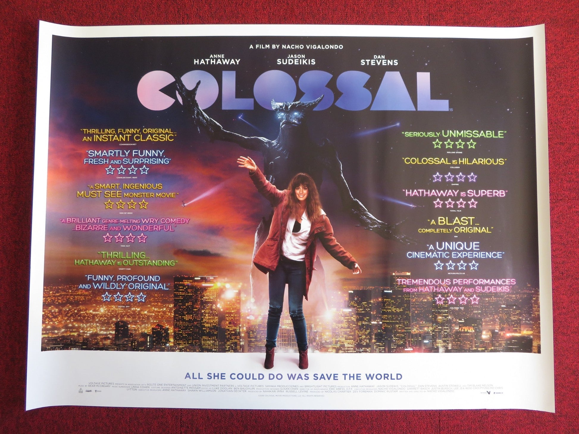 COLOSSAL UK QUAD (30"x 40") ROLLED POSTER ANNE HATHAWAY JASON SUDEIKIS 2016 Rendezvous Cinema Movie posters