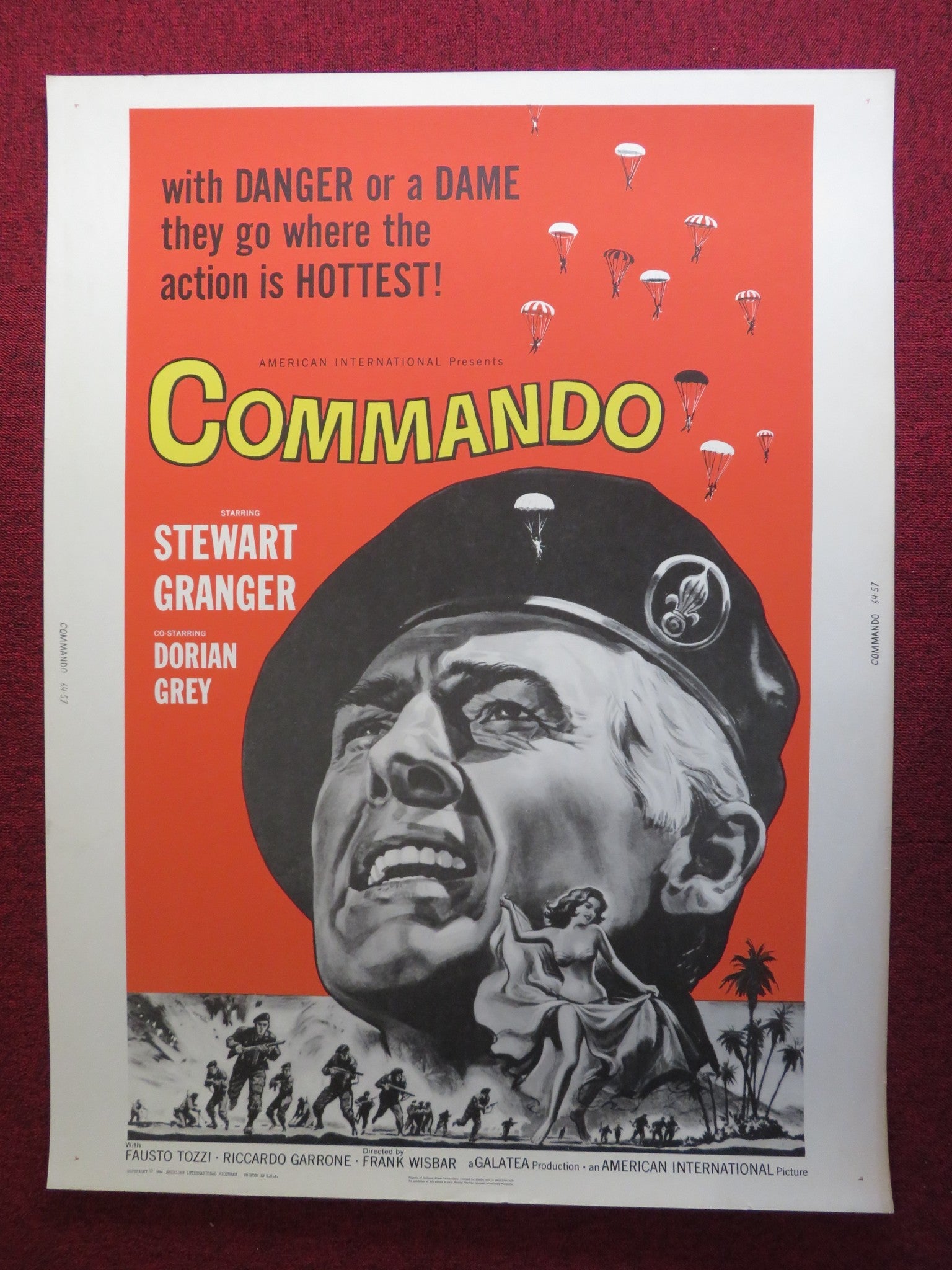 COMMANDO US 30 X 40 ROLLED POSTER STEWART GRANGER DORIAN GRAY 1962 Rendezvous Cinema Movie posters