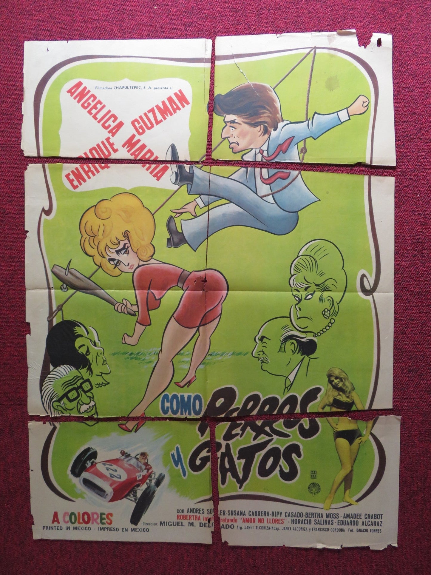 COMO PERROS Y GATOS FOLDED MEXICAN POSTER ANGELICA MARIA EDUARDO ALCARAZ 1969 Rendezvous Cinema Movie posters