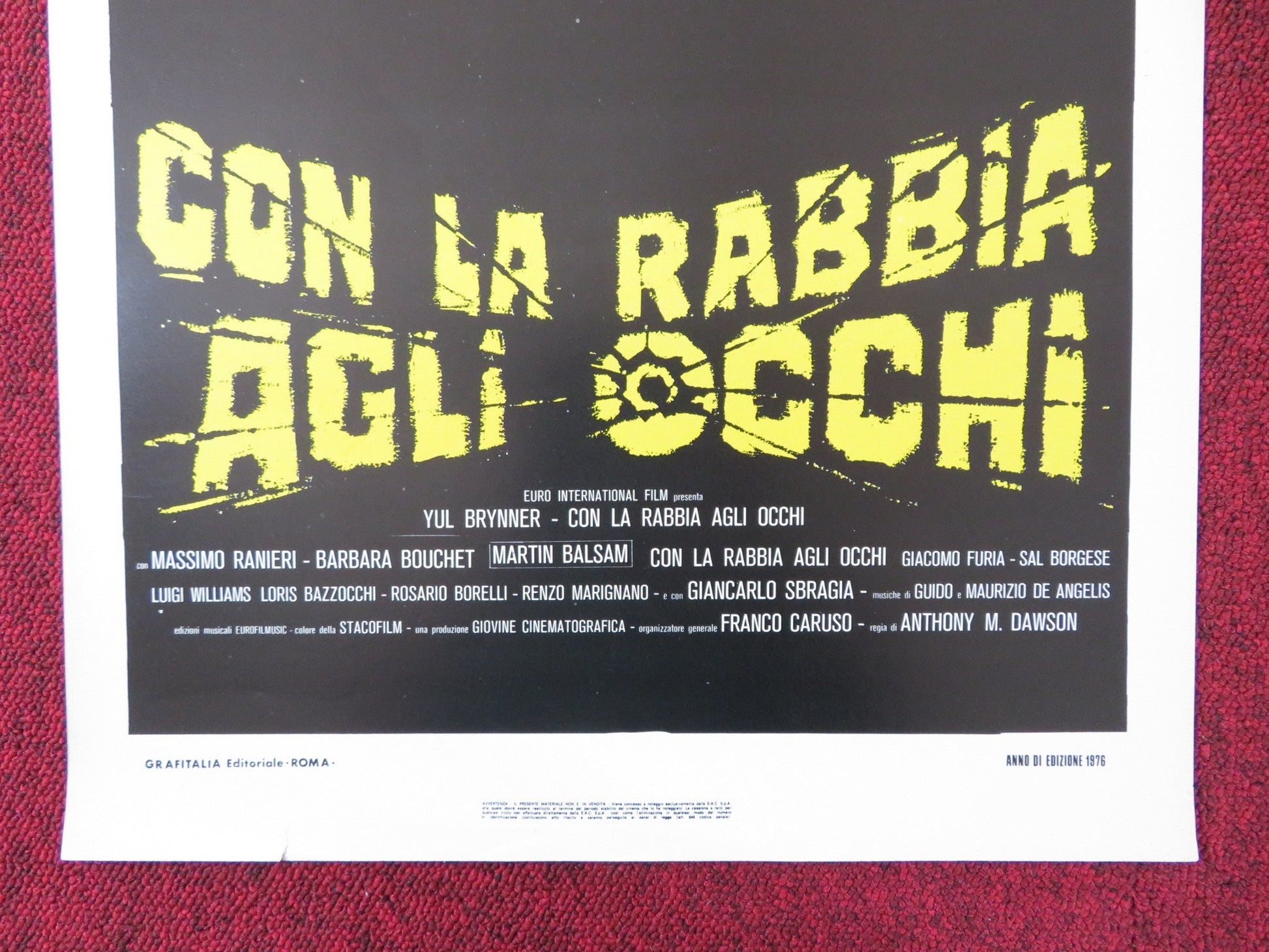 CON LA RABBIA AGLI OCCHI ITALIAN LOCANDINA POSTER YUL BRYNNER M. RANIERI 1976 Rendezvous Cinema Movie posters