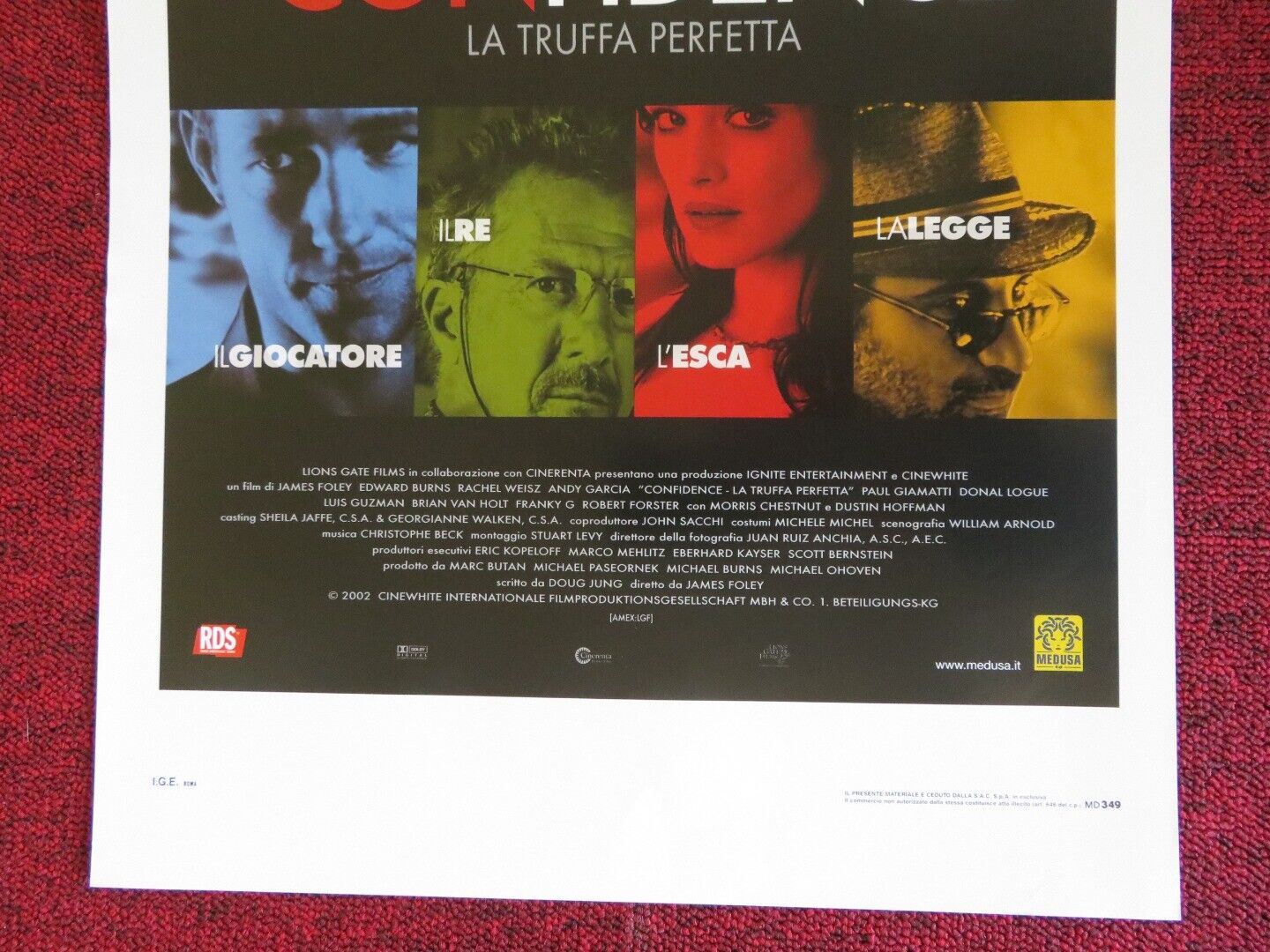 CONFIDENCE ITALIAN LOCANDINA (27.5"x13") POSTER EDWARD BURNS RACHEL WEISZ 2003 Movie posters