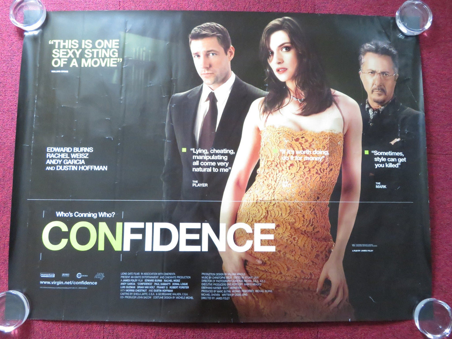 CONFIDENCE UK QUAD (30"x 40") ROLLED POSTER EDWARD BURNS RACHEL WEISZ 2003 Rendezvous Cinema Movie posters