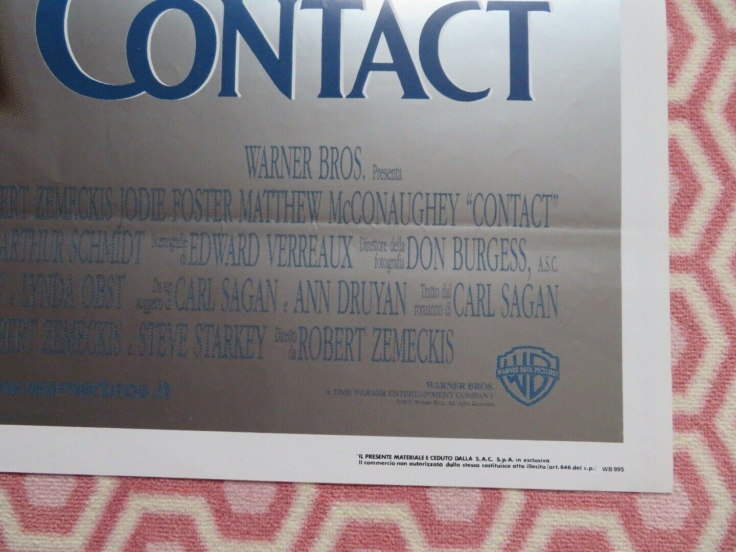 CONTACT ITALIAN 2 FOGLIO (55"x 39") POSTER JODIE FOSTER MATTHEW MCCONAUGHEY 1997 Movie posters