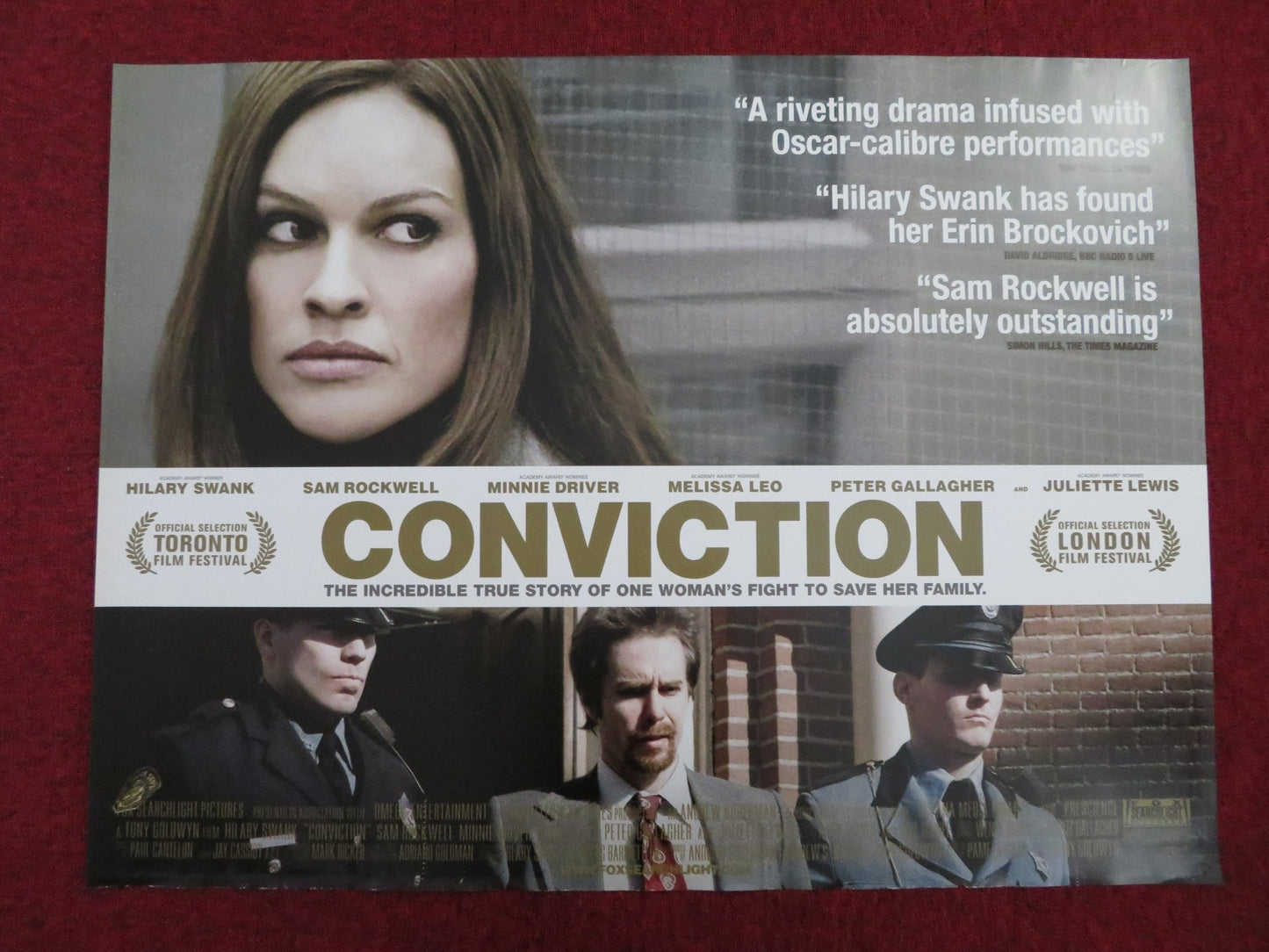CONVICTION UK QUAD (30"x 40") ROLLED POSTER HILARY SWANK SAM ROCKWELL 2010 Rendezvous Cinema Movie posters