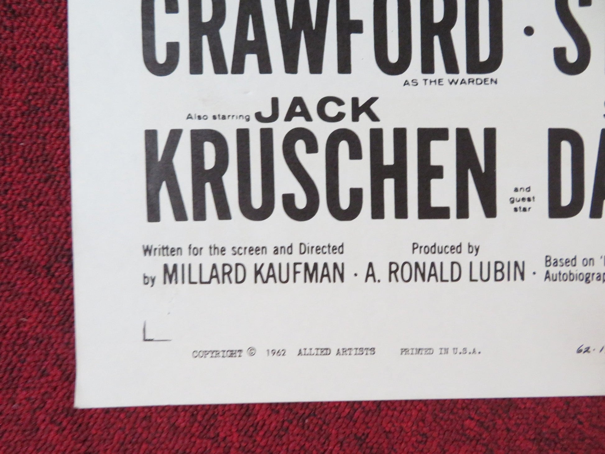 CONVICTS 4 FOLDED US ONE SHEET POSTER BEN GAZZARA STUART WHITMAN 1962 Rendezvous Cinema Movie posters