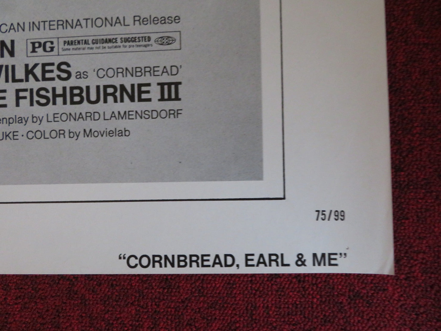 CORNBREAD, EARL AND ME FOLDED US ONE SHEET POSTER MOSES GUNN ROASLIND CASH 1975 Rendezvous Cinema Movie posters