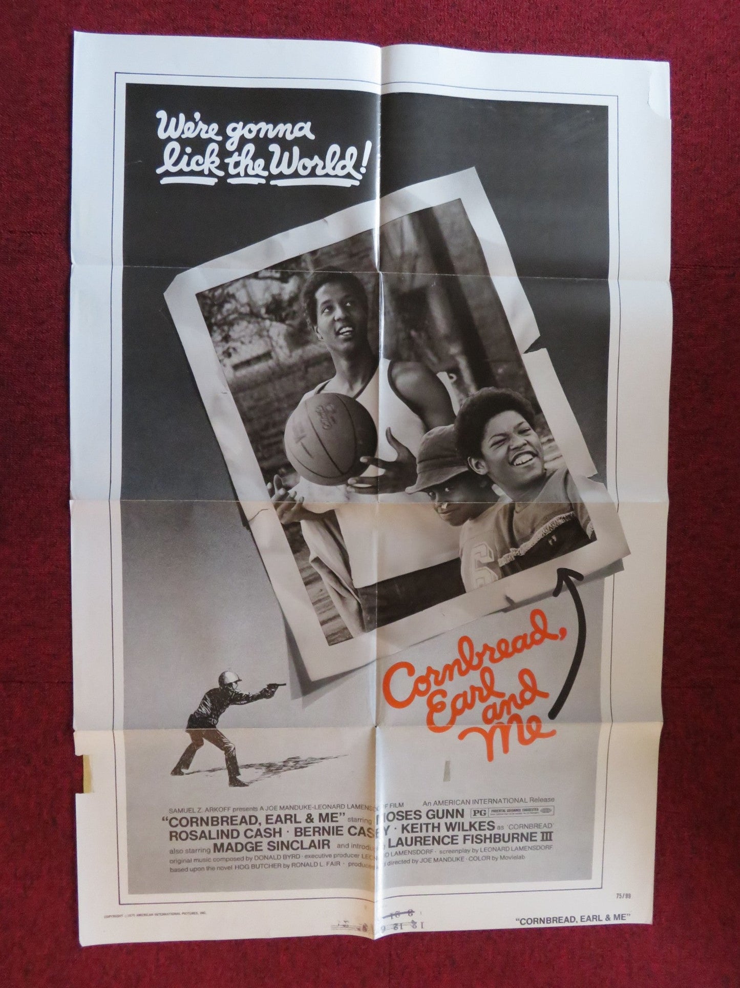 CORNBREAD, EARL AND ME FOLDED US ONE SHEET POSTER MOSES GUNN ROASLIND CASH 1975 Rendezvous Cinema Movie posters