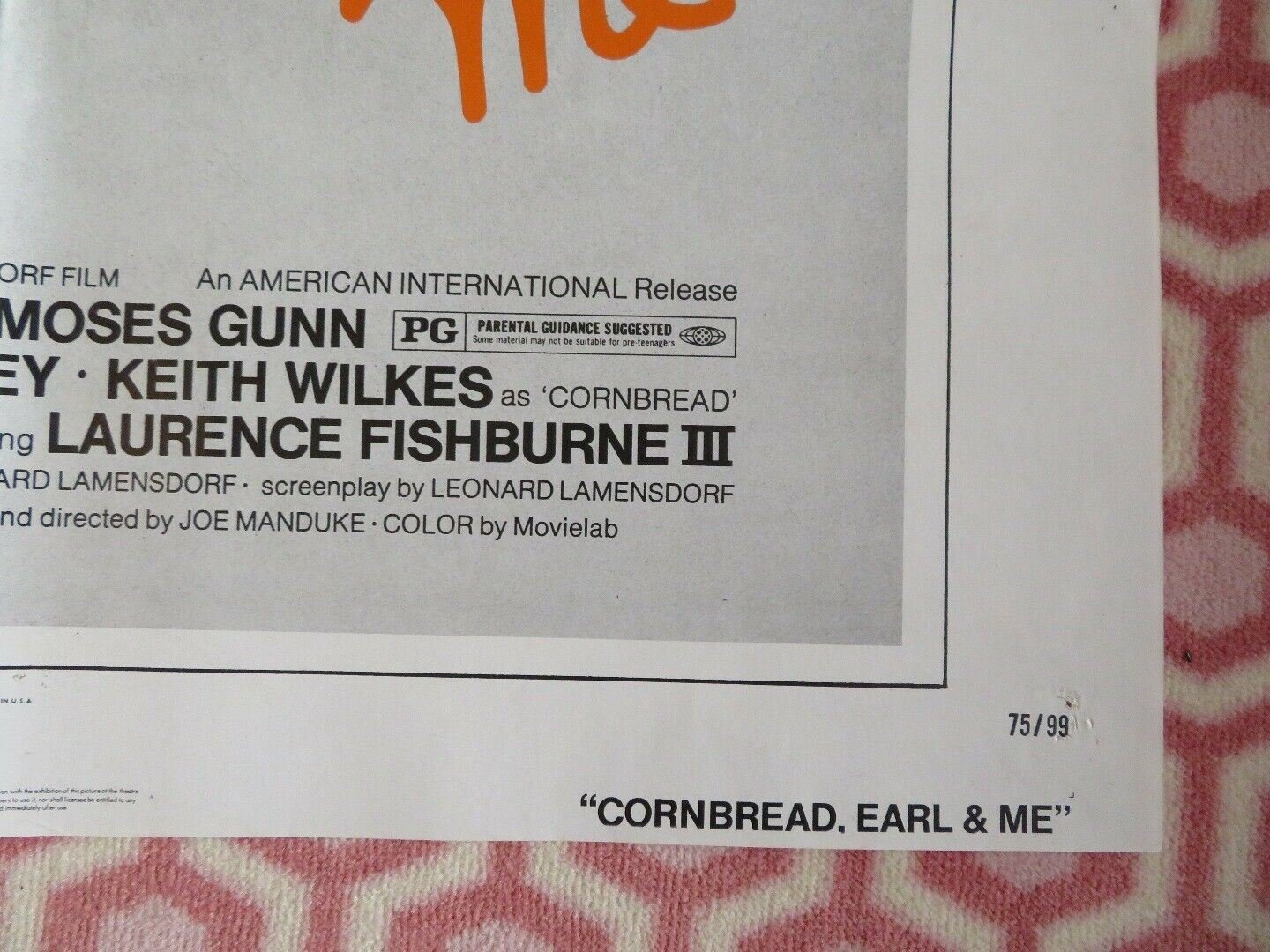 CORNBREAD, EARL & ME US ONE SHEET POSTER MOSES GUNN L.FISHBURNE1975 - Rendezvous Cinema