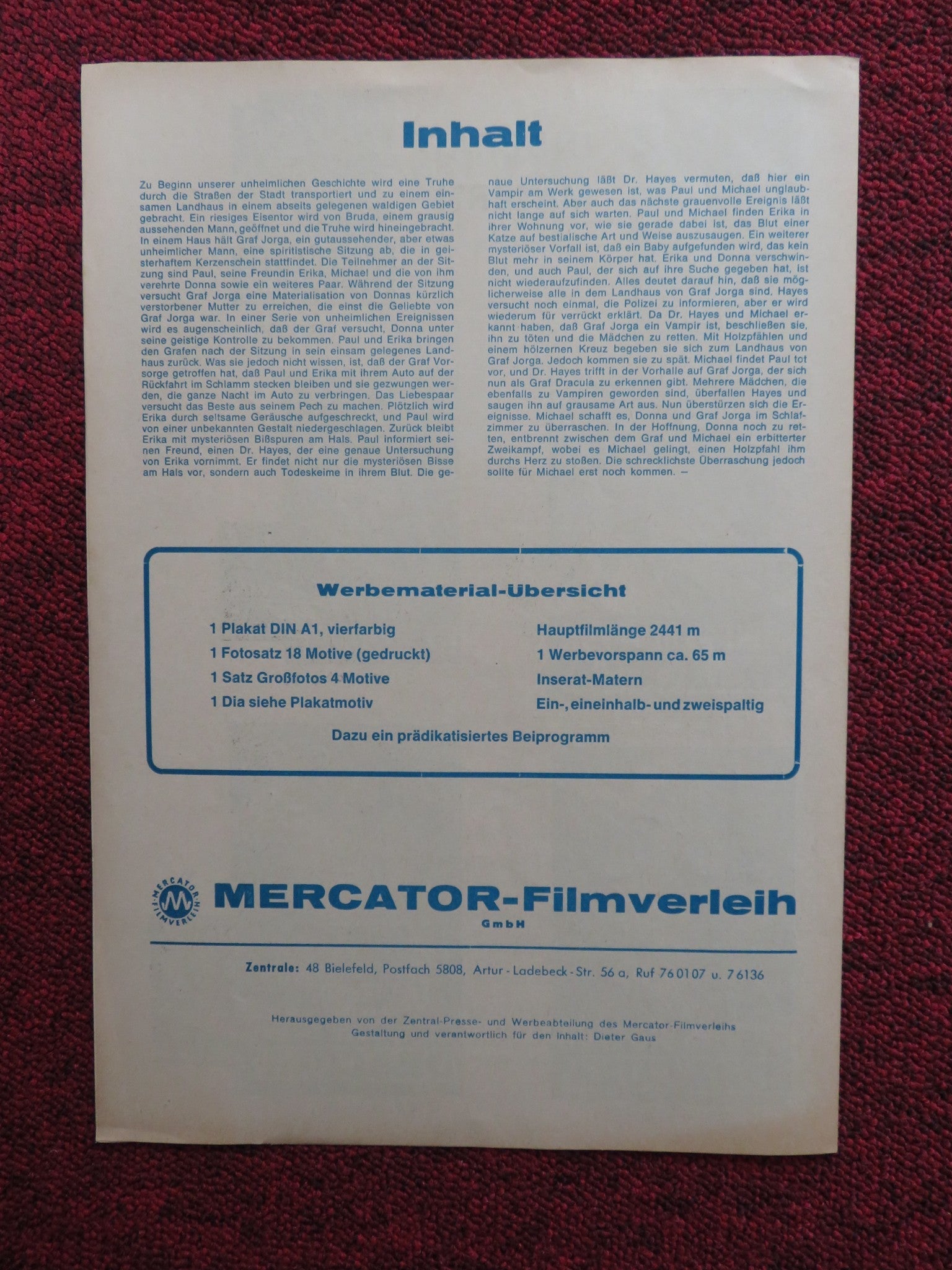 COUNT YORGA, VAMPIRE - GERMAN PRESSBOOK UNCUT ROBERT QUARRY ROGER PERRY 1970 Rendezvous Cinema Movie posters