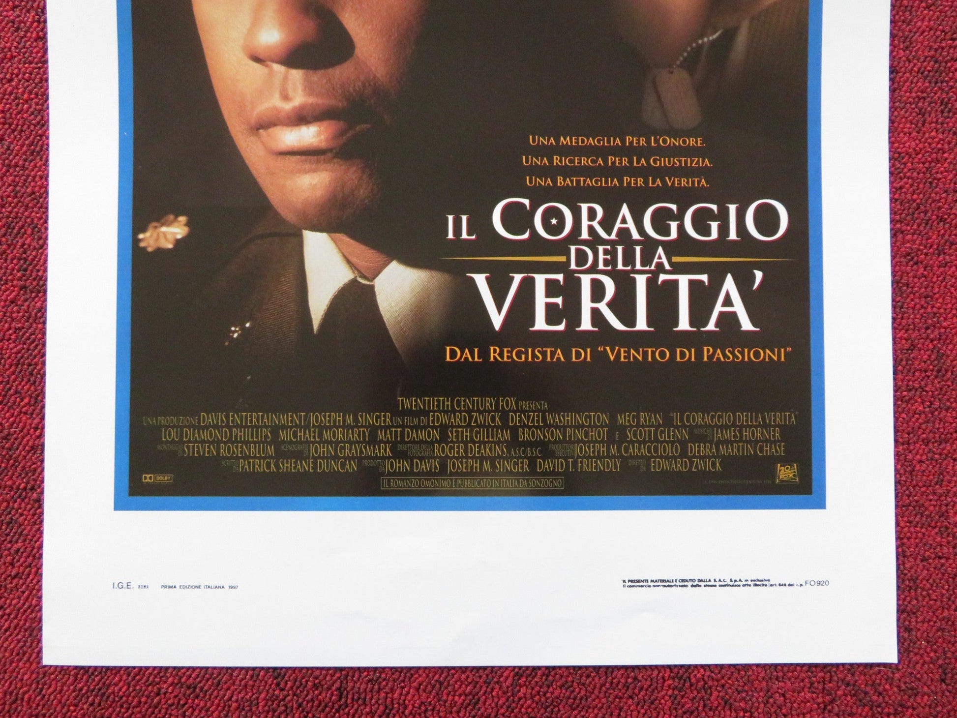 COURAGE UNDER FIRE ITALIAN LOCANDINA POSTER DEZEL WASHINGTON MEG RYAN 1997 Rendezvous Cinema Movie posters