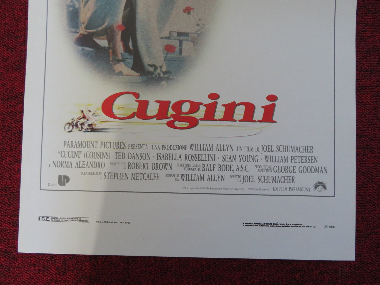 COUSINS ITALIAN LOCANDINA POSTER TED DANSON ISABELLA ROSSELLINI 1989 Rendezvous Cinema Movie posters