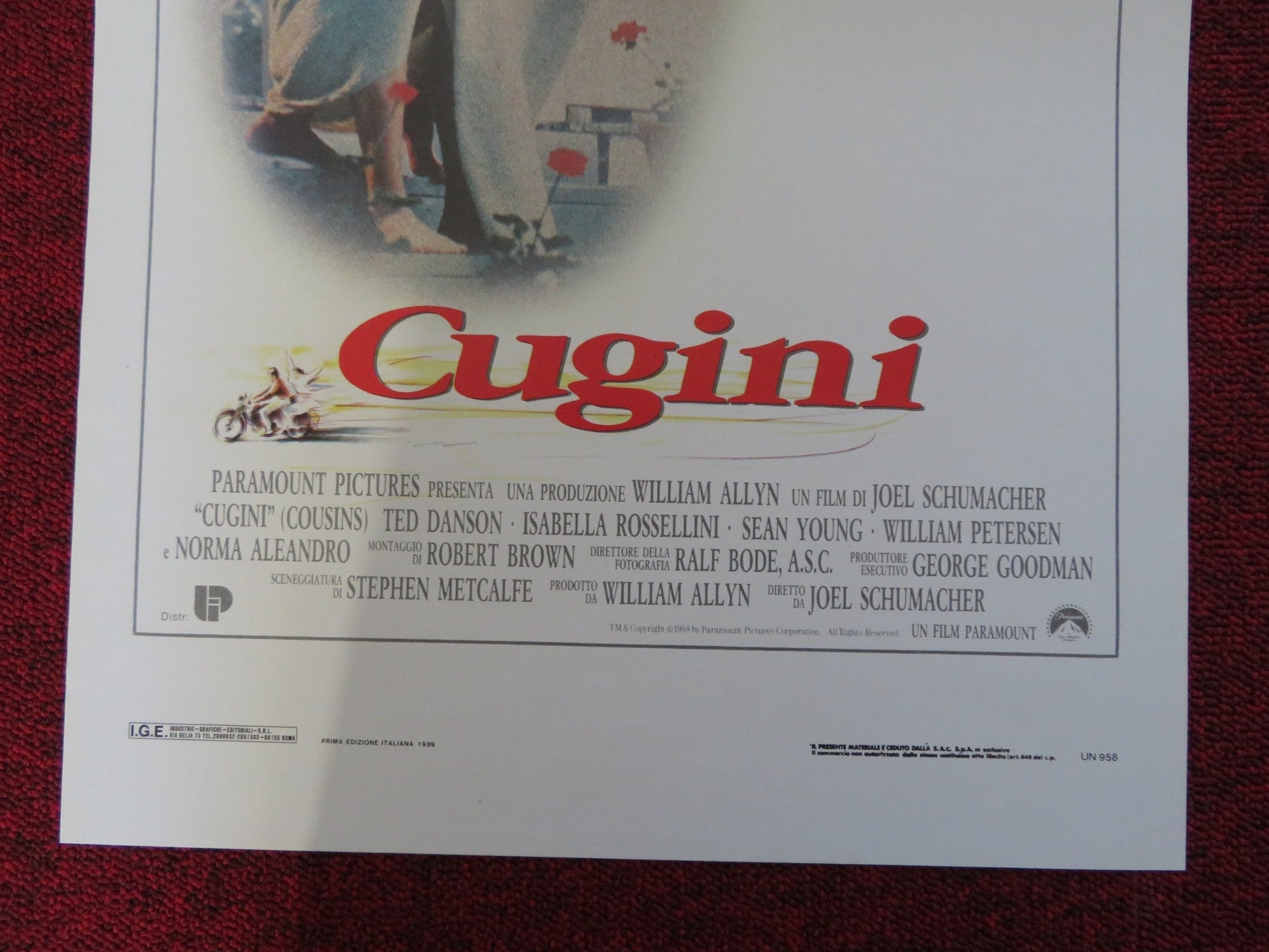 COUSINS ITALIAN LOCANDINA POSTER TED DANSON ISABELLA ROSSELLINI 1989 Rendezvous Cinema Movie posters