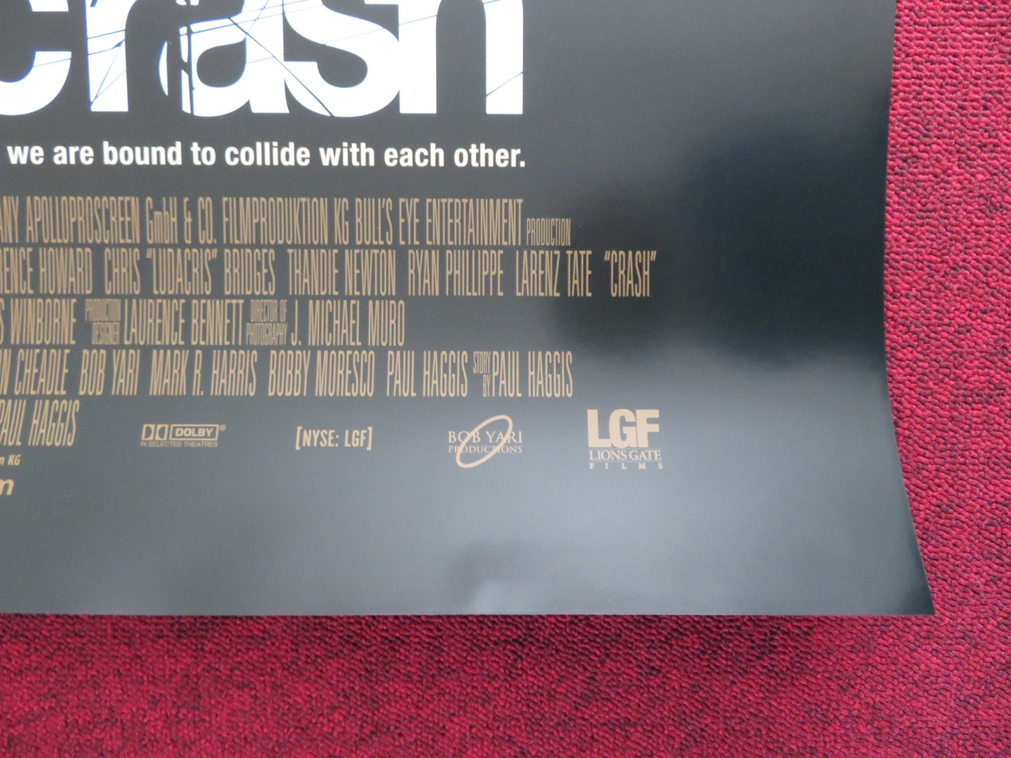 CRASH US ONE SHEET ROLLED POSTER SANDRA BULLOCK GEORGE CLOONEY 2004 Rendezvous Cinema Movie posters