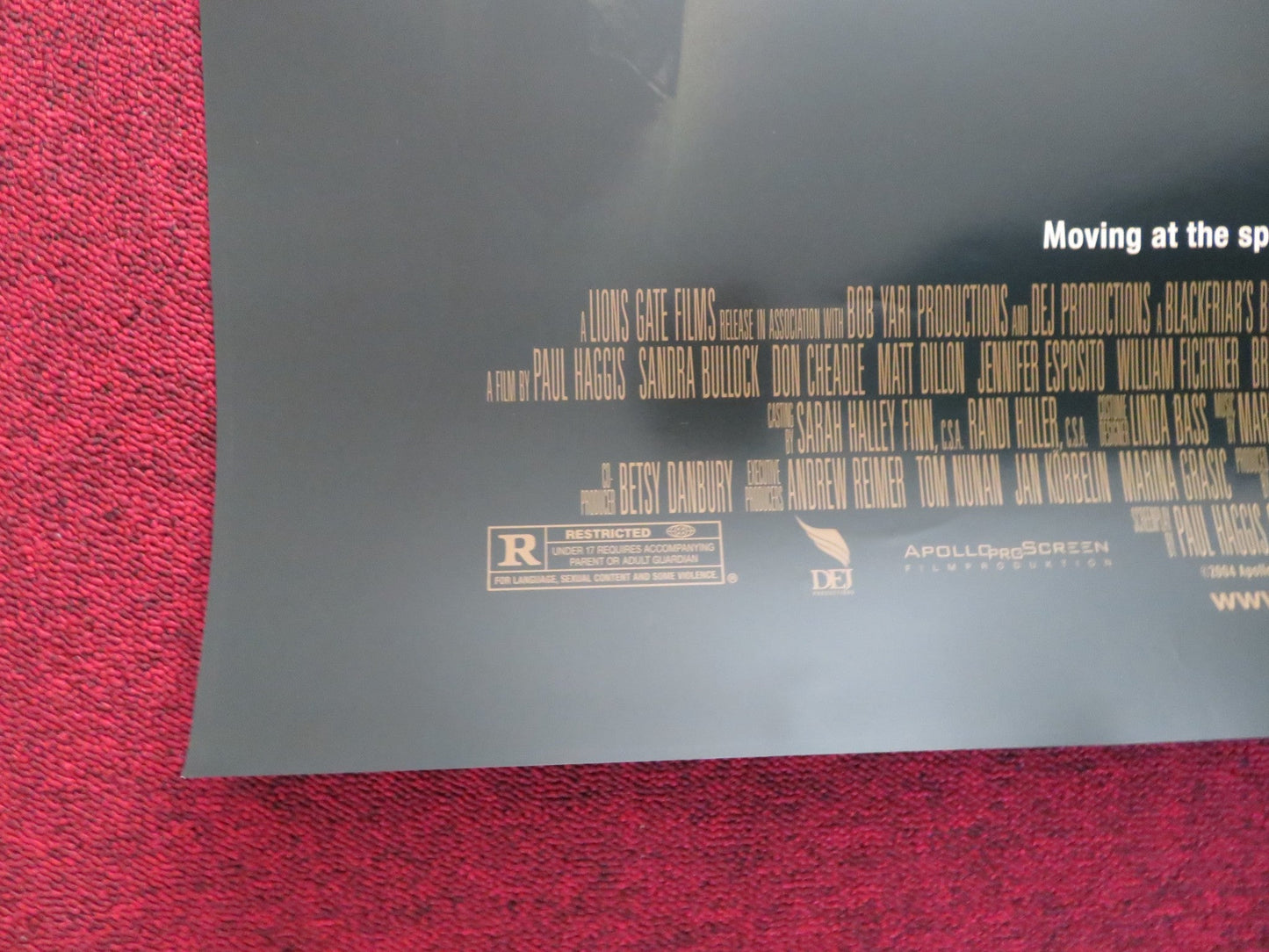 CRASH US ONE SHEET ROLLED POSTER SANDRA BULLOCK GEORGE CLOONEY 2004 Rendezvous Cinema Movie posters