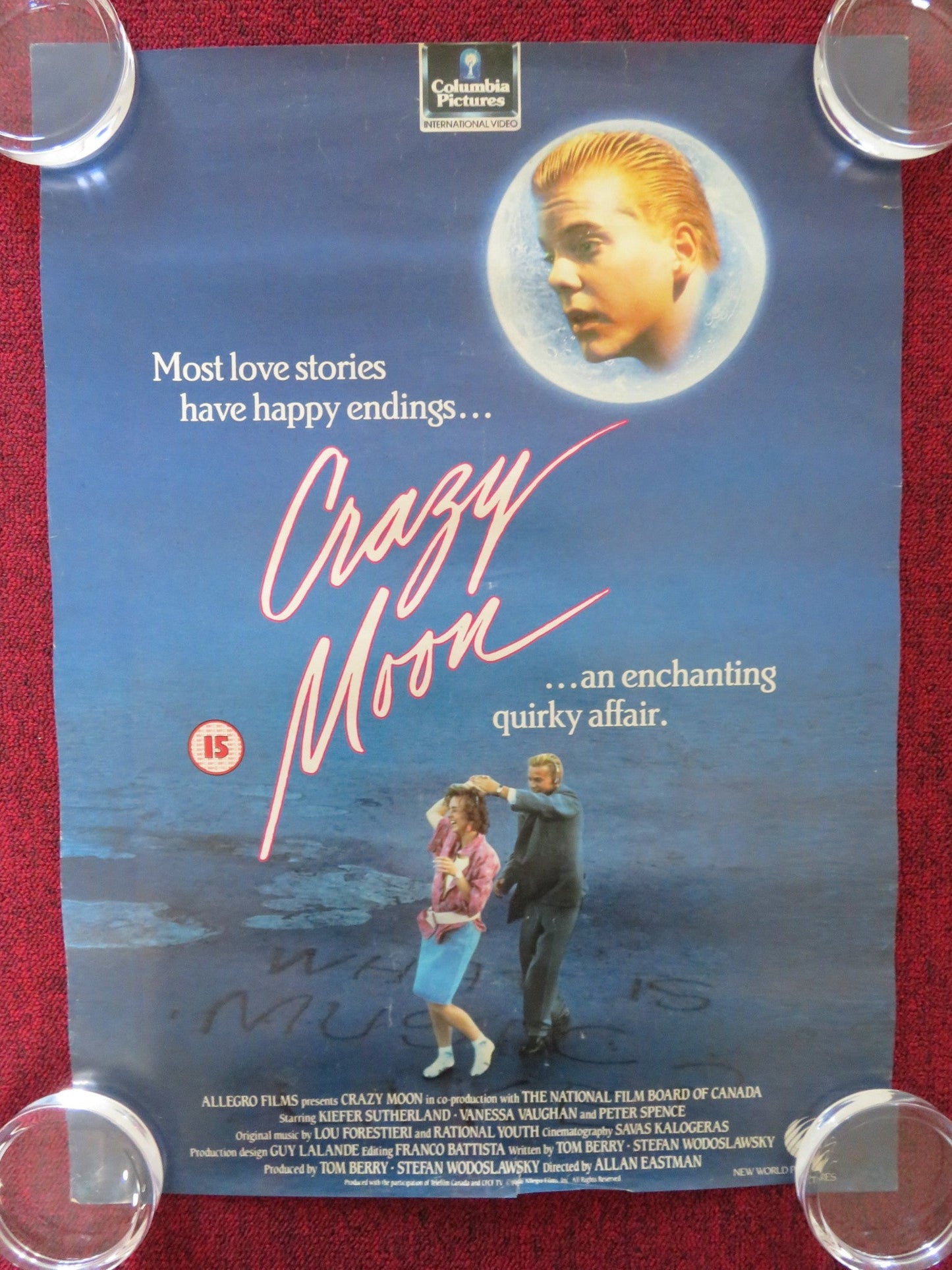 CRAZY MOON VHS VIDEO POSTER KIEFFER SUTHERLAND VANESSA VAUGHAN 1987 Rendezvous Cinema Movie posters