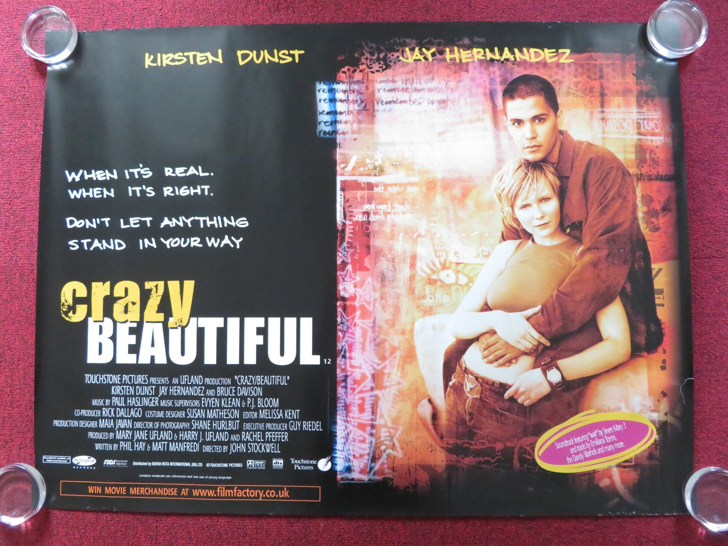 CRAZY/BEAUTIFUL UK QUAD (30"x 40") ROLLED POSTER KIRSTEN DUNST J. HERNANDEZ 2001 Rendezvous Cinema Movie posters