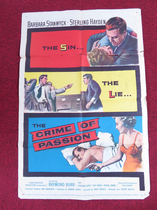 CRIME OF PASSION FOLDED US ONE SHEET POSTER BARBARA STANWYCK S. HAYDEN 1957 Rendezvous Cinema Movie posters