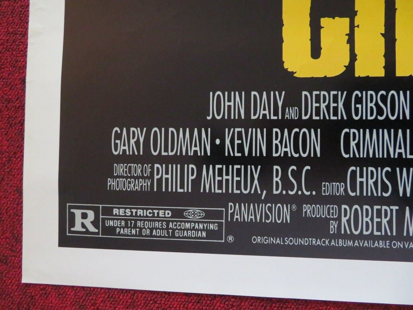 CRIMINAL LAW FOLDED US ONE SHEET POSTER GARY OLDMAN KEVIN BACON 1988 Movie posters