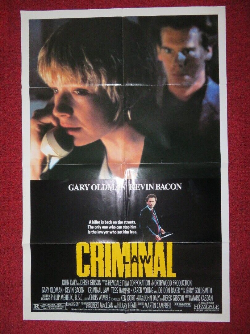 CRIMINAL LAW FOLDED US ONE SHEET POSTER GARY OLDMAN KEVIN BACON 1988 Movie posters
