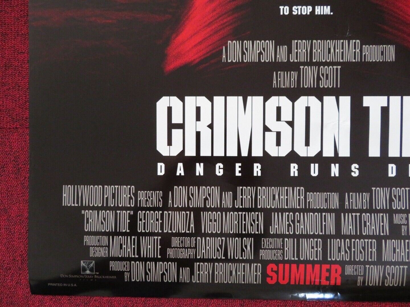 CRIMSON TIDE US ONE SHEET ROLLED POSTER DENZEL WASHINGTON GENE HACKMAN 1995 - Rendezvous Cinema