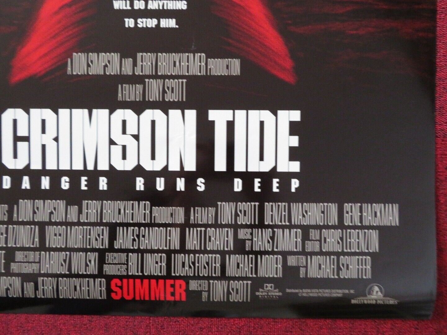 CRIMSON TIDE US ONE SHEET ROLLED POSTER DENZEL WASHINGTON GENE HACKMAN 1995 - Rendezvous Cinema