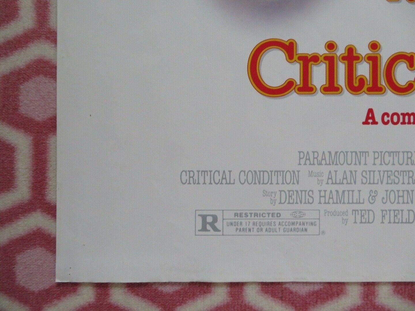 CRITICAL CONDITION ONE SHEET POSTER Joe Mantegna 1987 - Rendezvous Cinema