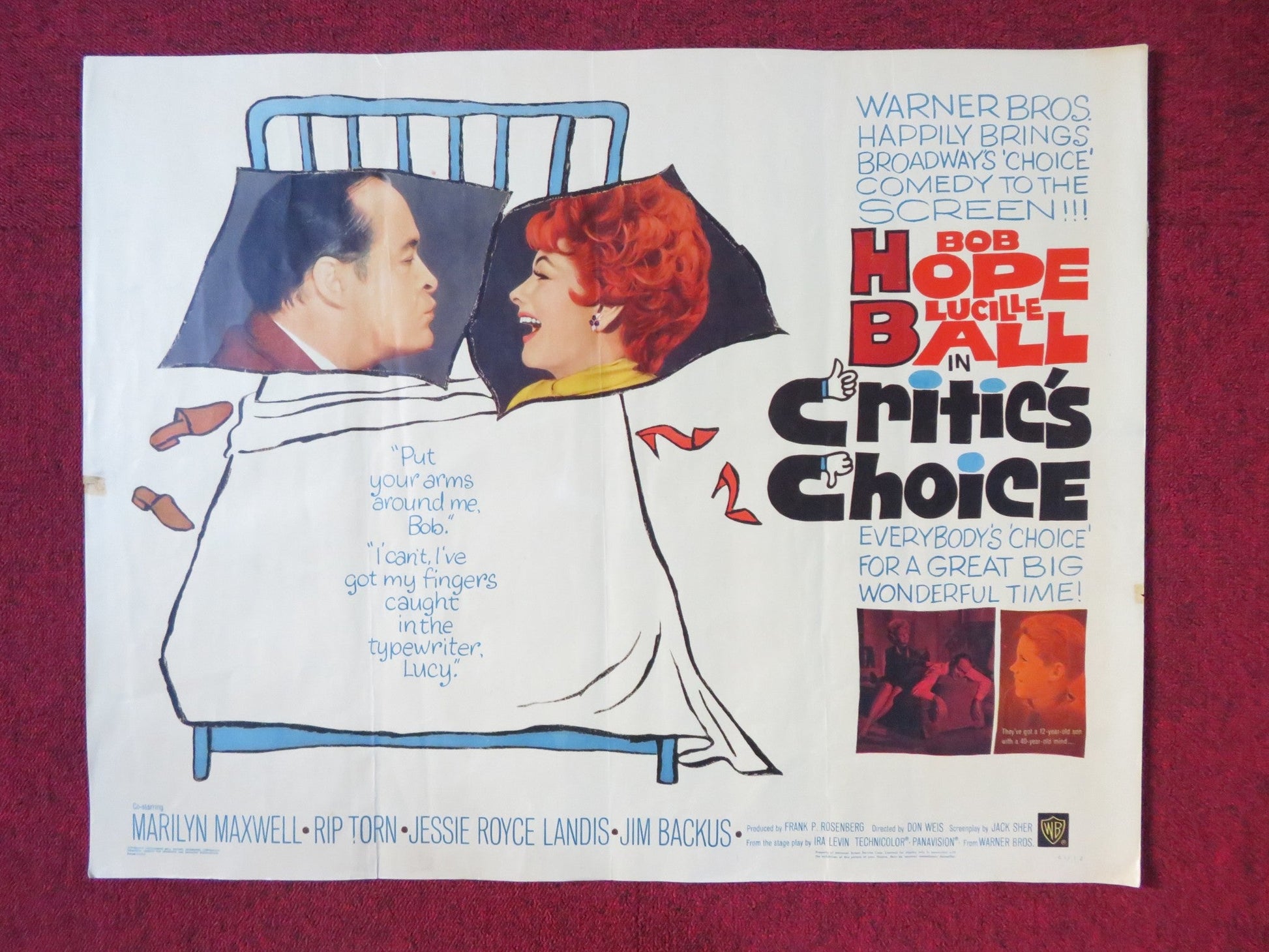 CRITIC'S CHOICE HALF SHEET (22"x 28") POSTER BOB HOPE LUCILLE BALL 1963 Rendezvous Cinema Movie posters