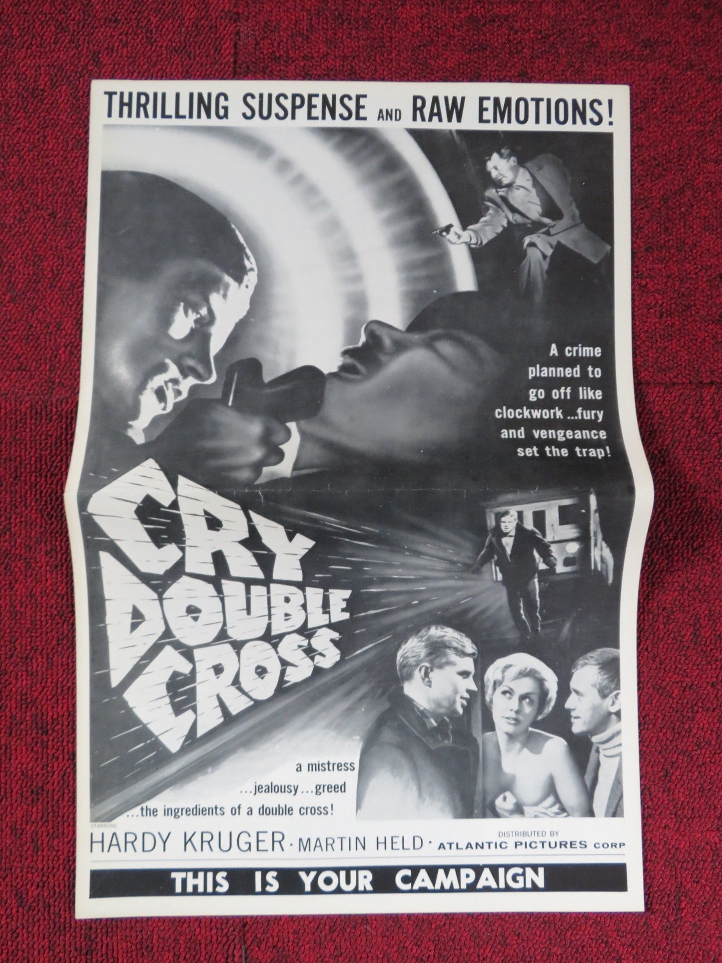 CRY DOUBLE CROSS UNCUT ATLANTIC FOLDED PRESS BOOK HARDY KRUGER MARTIN HELD 1960 Rendezvous Cinema Movie posters