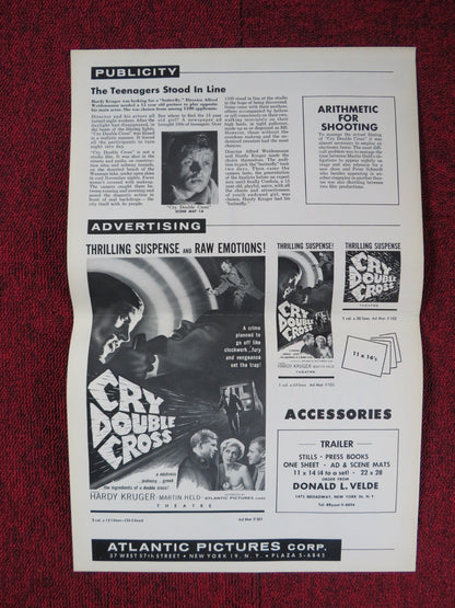 CRY DOUBLE CROSS UNCUT ATLANTIC FOLDED PRESS BOOK HARDY KRUGER MARTIN HELD 1960 Rendezvous Cinema Movie posters