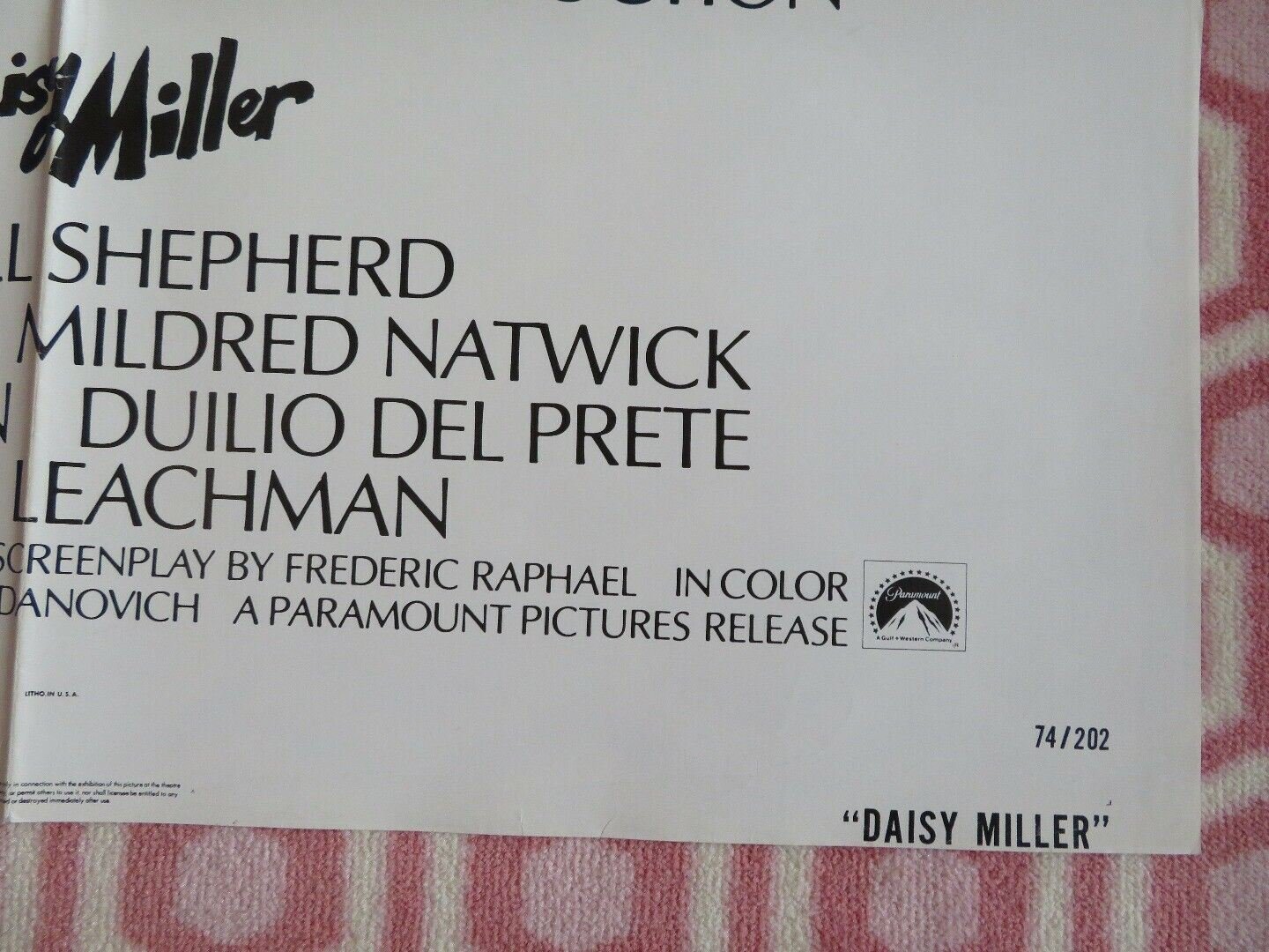 DAISY MILLER US ONE SHEET POSTER CYBILL SHEPHERD BARRY BROWN 1974 Movie posters