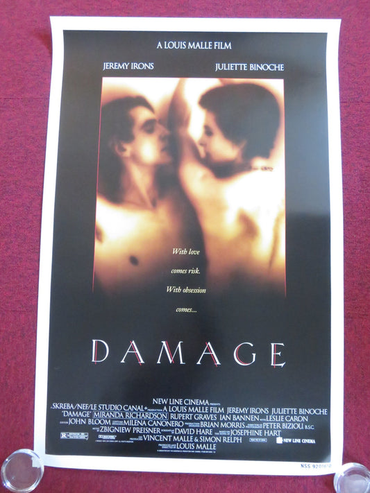 DAMAGE US ONE SHEET ROLLED POSTER JEREMY IRONS JULIETTE BINOCHE 1992 Rendezvous Cinema Movie posters