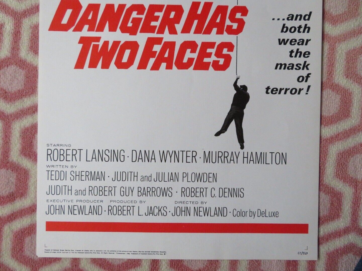 DANGER HAS TWO FACES US INSERT (14"x 36") POSTER ROBERT LANSING 1967 Movie posters
