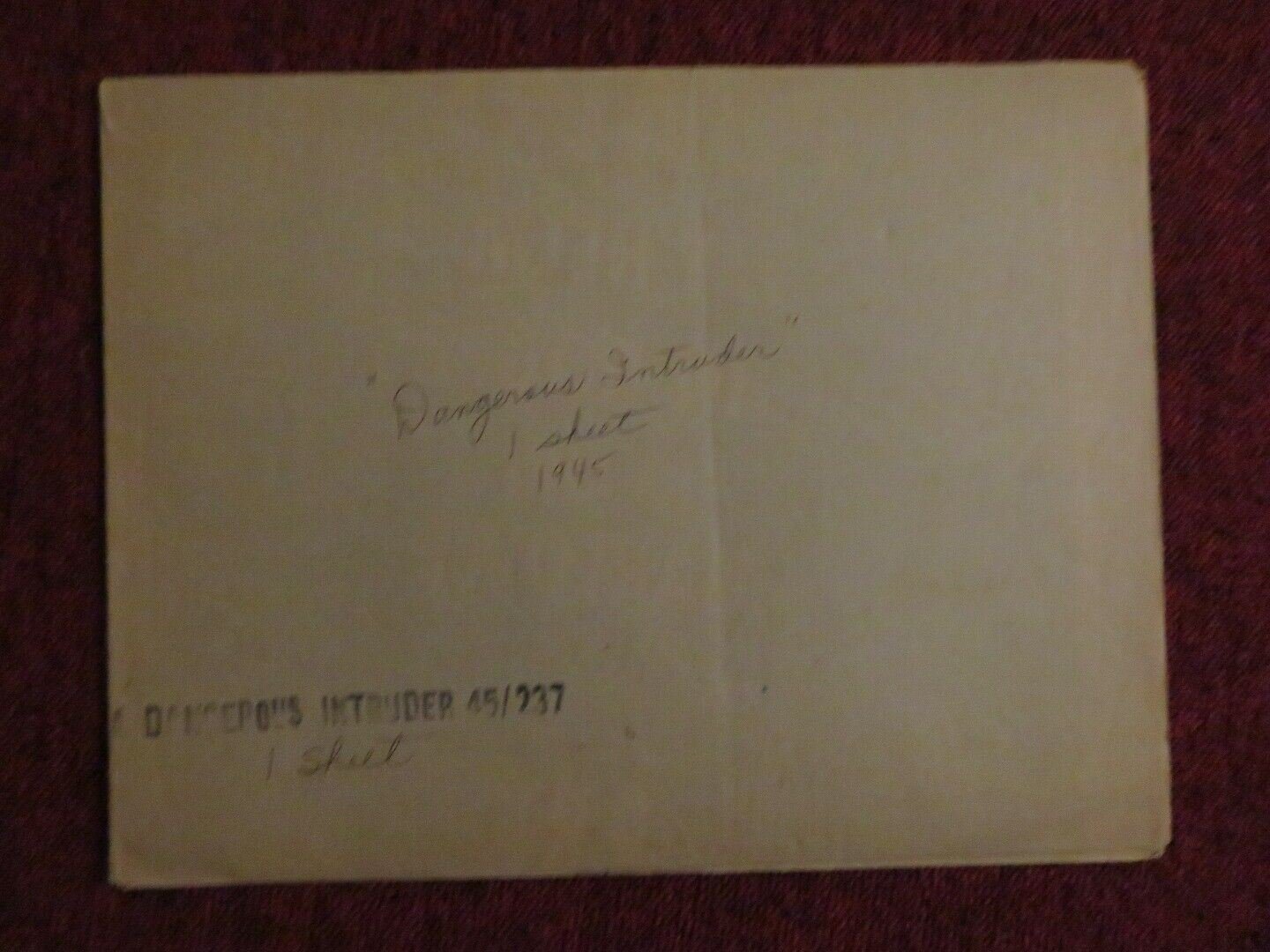 DANGEROUS INTRUDER FOLDED US ONE SHEET POSTER CHARLES ARNT VEDA ANN BORG 1945 - Rendezvous Cinema