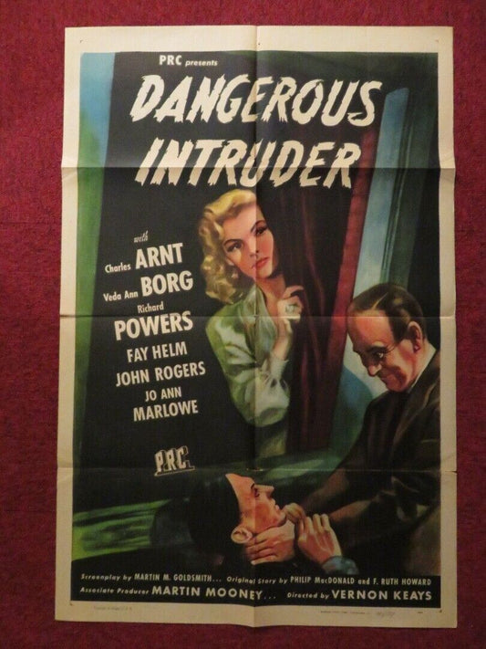 DANGEROUS INTRUDER FOLDED US ONE SHEET POSTER CHARLES ARNT VEDA ANN BORG 1945 - Rendezvous Cinema