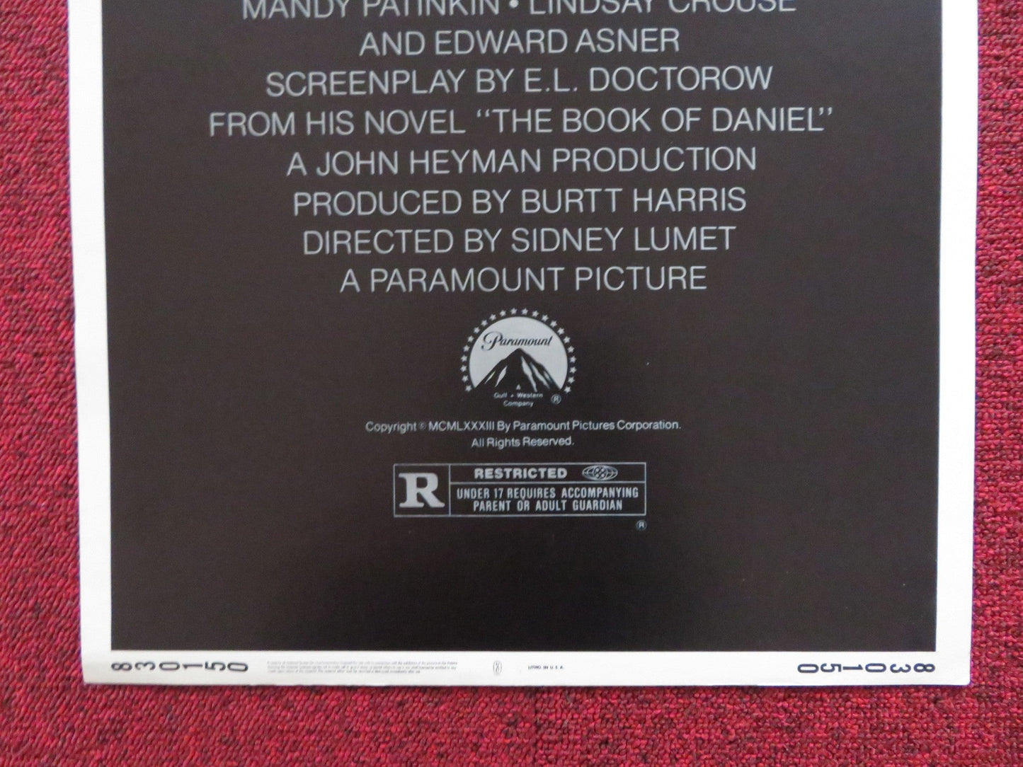 DANIEL US INSERT (14"x 36") POSTER TIMOTHY HUTTON MANDY PATINKIN 1983 Rendezvous Cinema Movie posters