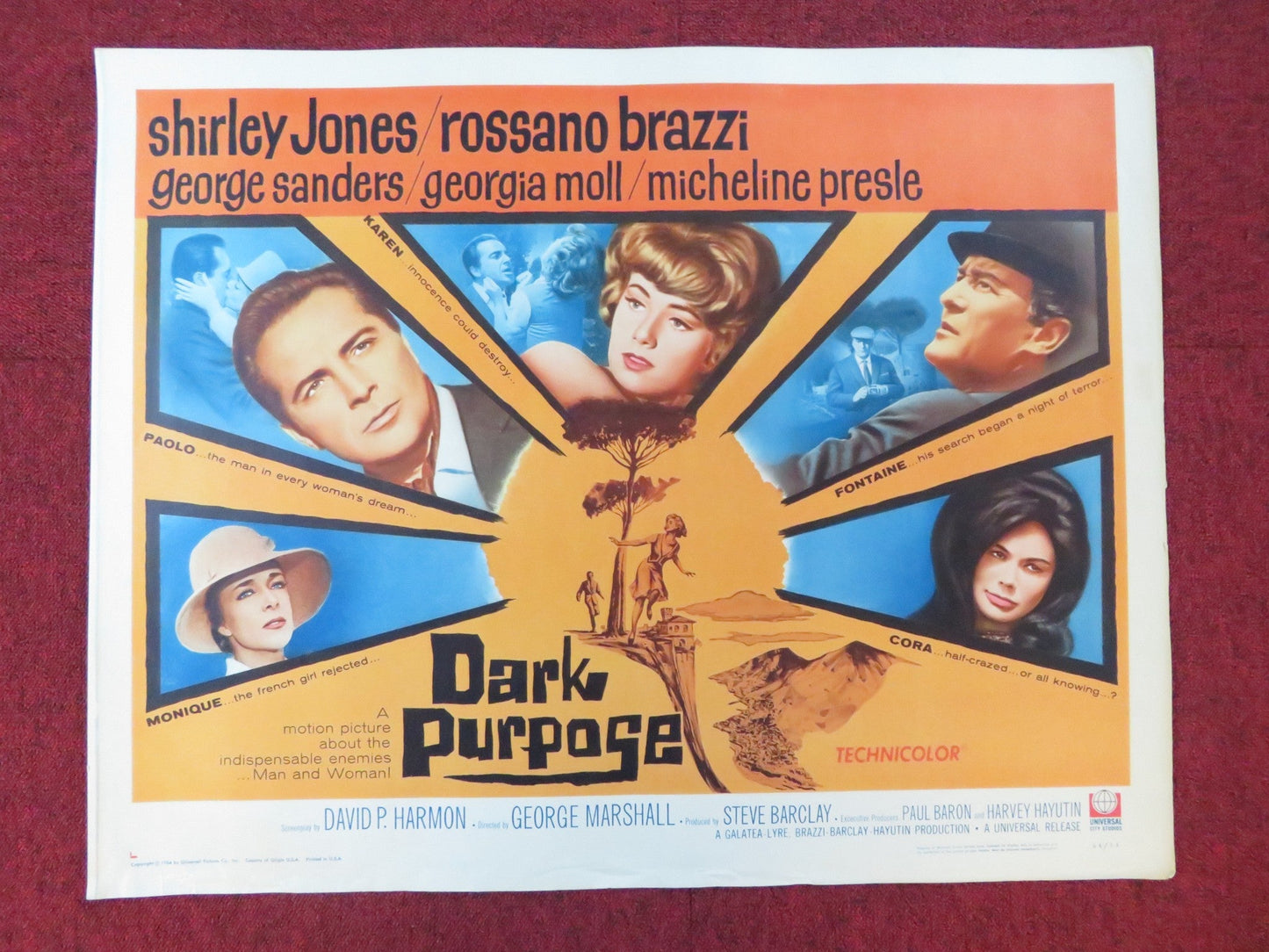 DARK PURPOSE US HALF SHEET (22"x 28") POSTER SHIRLEY JONES ROSSANO BRAZZI 1964 Rendezvous Cinema Movie posters