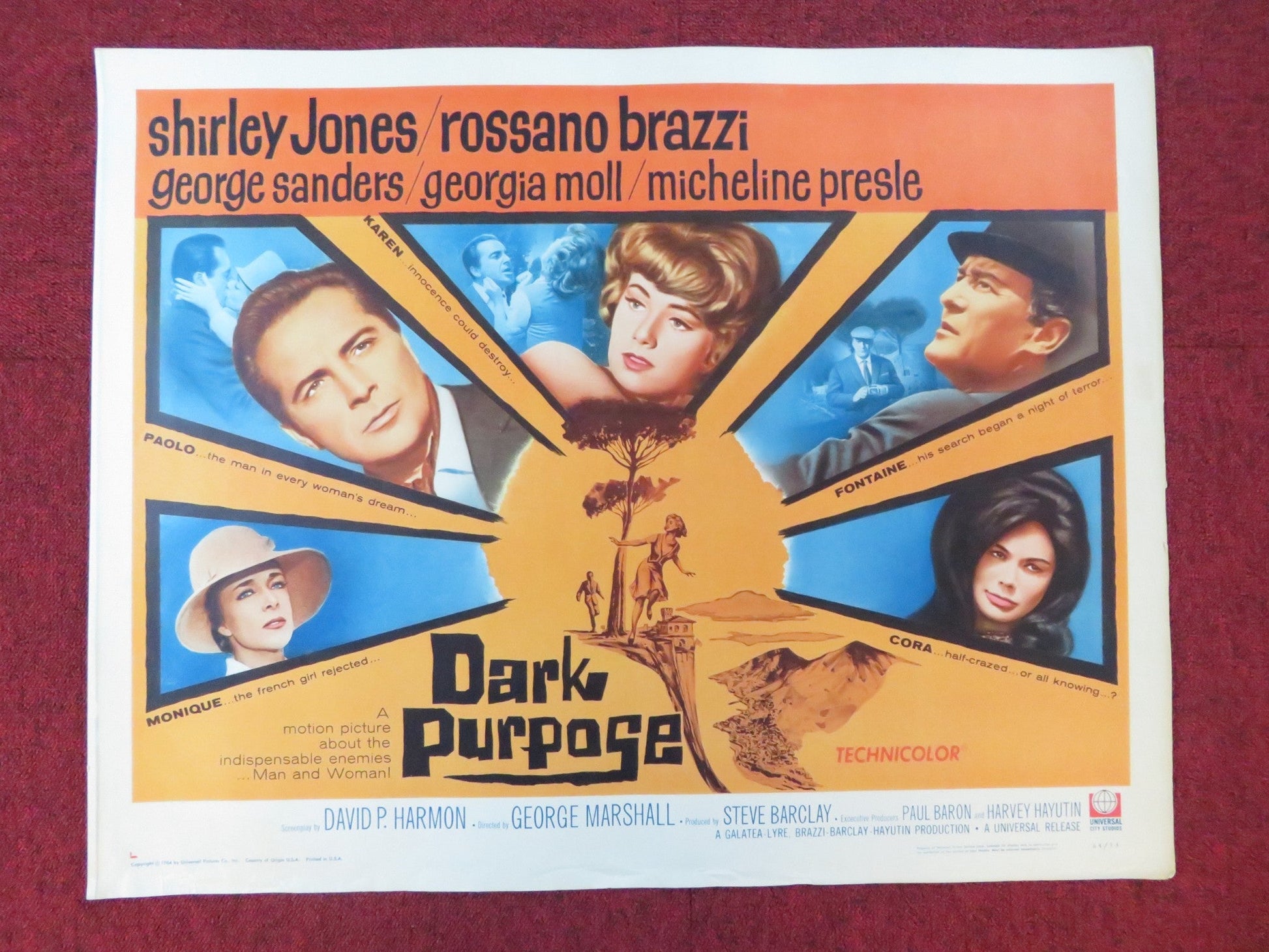 DARK PURPOSE US HALF SHEET (22"x 28") POSTER SHIRLEY JONES ROSSANO BRAZZI 1964 Rendezvous Cinema Movie posters