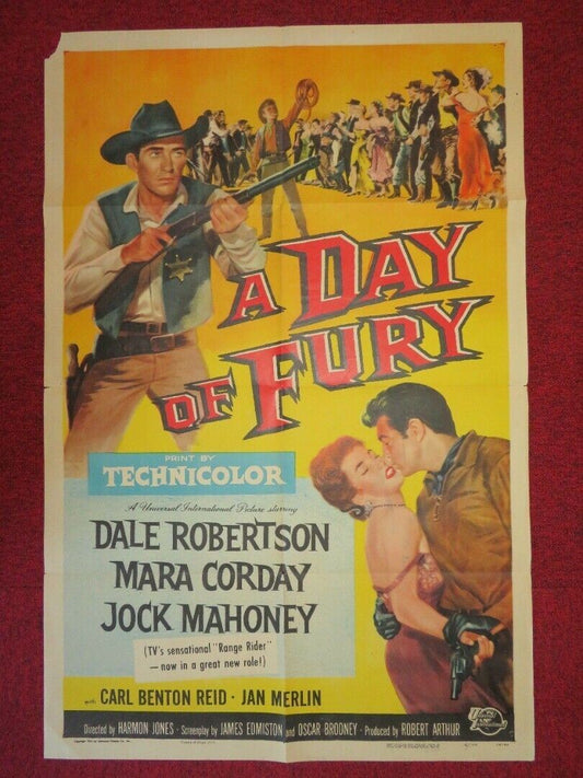 DAY OF FURY FOLDED US ONE SHEET POSTER DALE ROBERTSON MARA CORDAY 1956 Movie posters