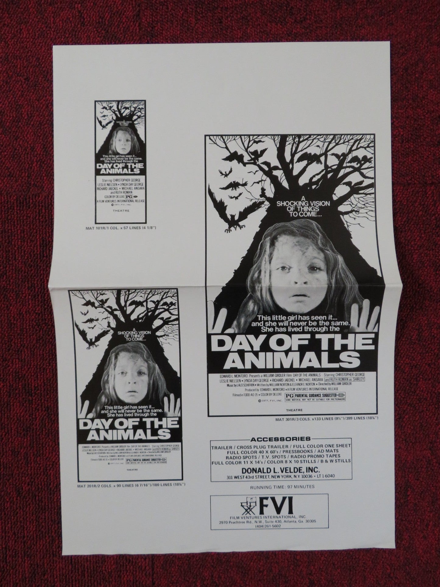 DAY OF THE ANIMALS PRESSKIT PAGES FILM VENTURES INTERNATIONAL C. GEORGE 1977 Rendezvous Cinema Movie posters