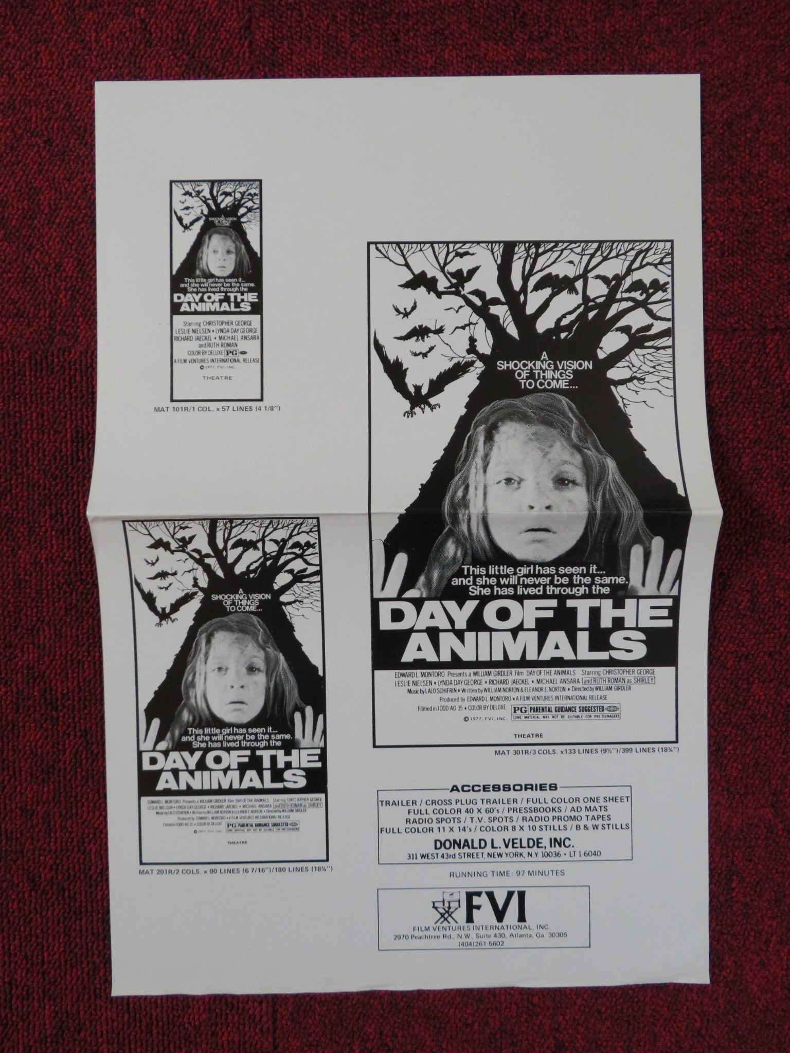 DAY OF THE ANIMALS PRESSKIT PAGES FILM VENTURES INTERNATIONAL C. GEORGE 1977 Rendezvous Cinema Movie posters