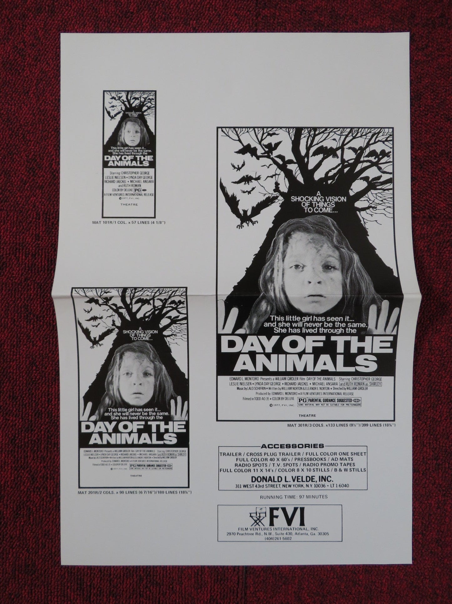 DAY OF THE ANIMALS PRESSKIT PAGES FILM VENTURES INTERNATIONAL C. GEORGE 1977 Rendezvous Cinema Movie posters