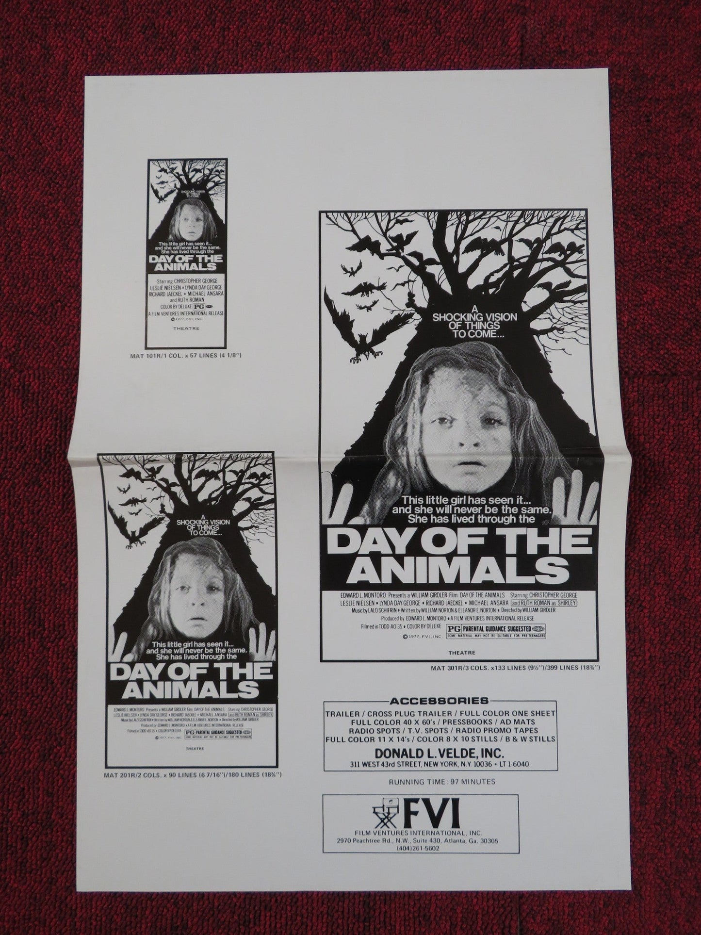 DAY OF THE ANIMALS PRESSKIT PAGES FILM VENTURES INTERNATIONAL C. GEORGE 1977 Rendezvous Cinema Movie posters