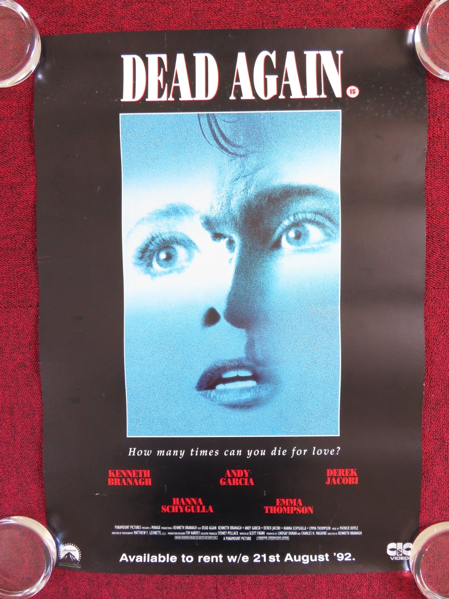 DEAD AGAIN VHS VIDEO POSTER KENNETH BRANAGH EMMA THOMPSON 1992 Rendezvous Cinema Movie posters
