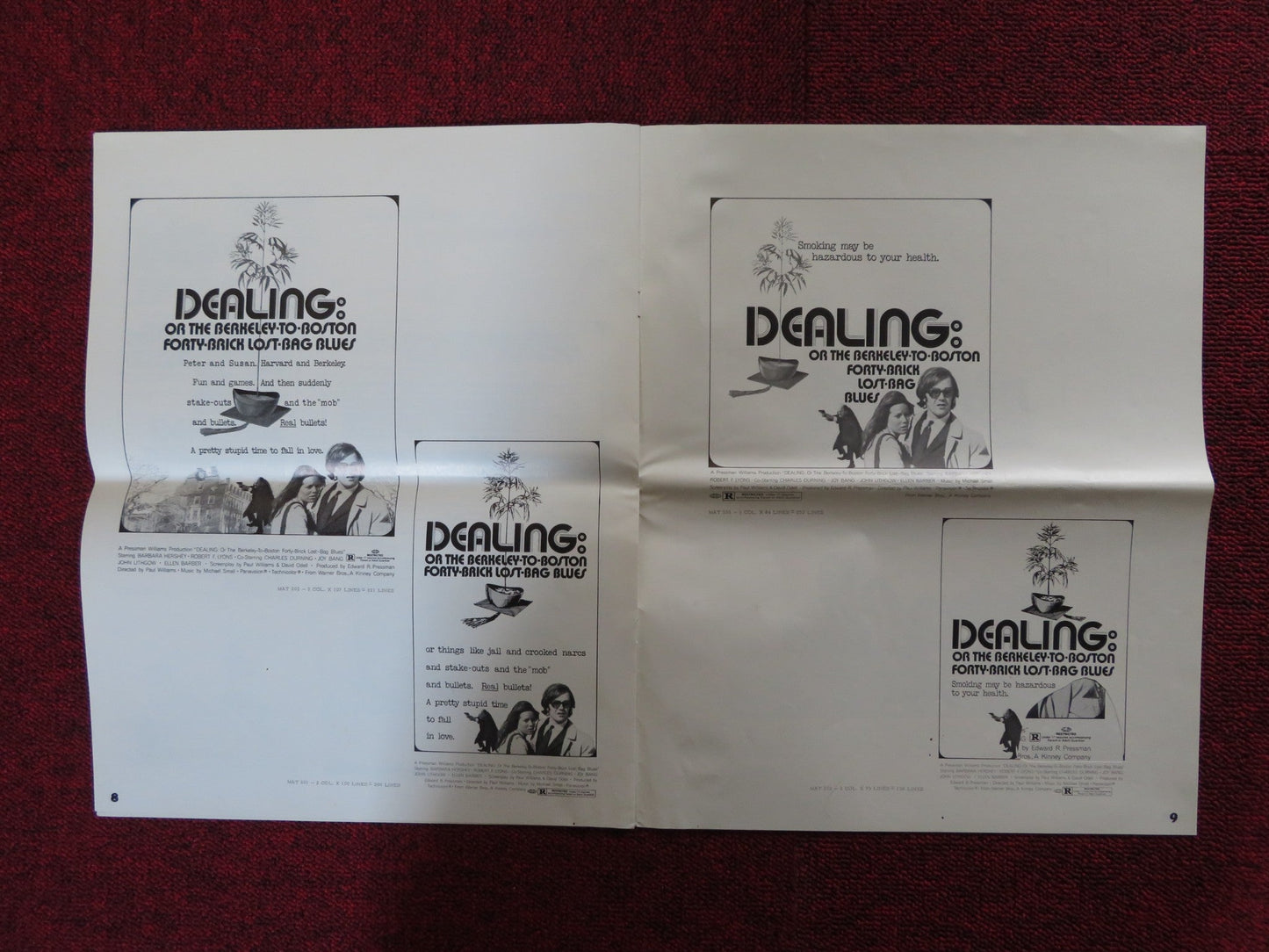 DEALING: OR THE BERKELEY TO BOSTON.. - PRESSBOOK CUT WARNER BROS. 1972 Rendezvous Cinema Movie posters