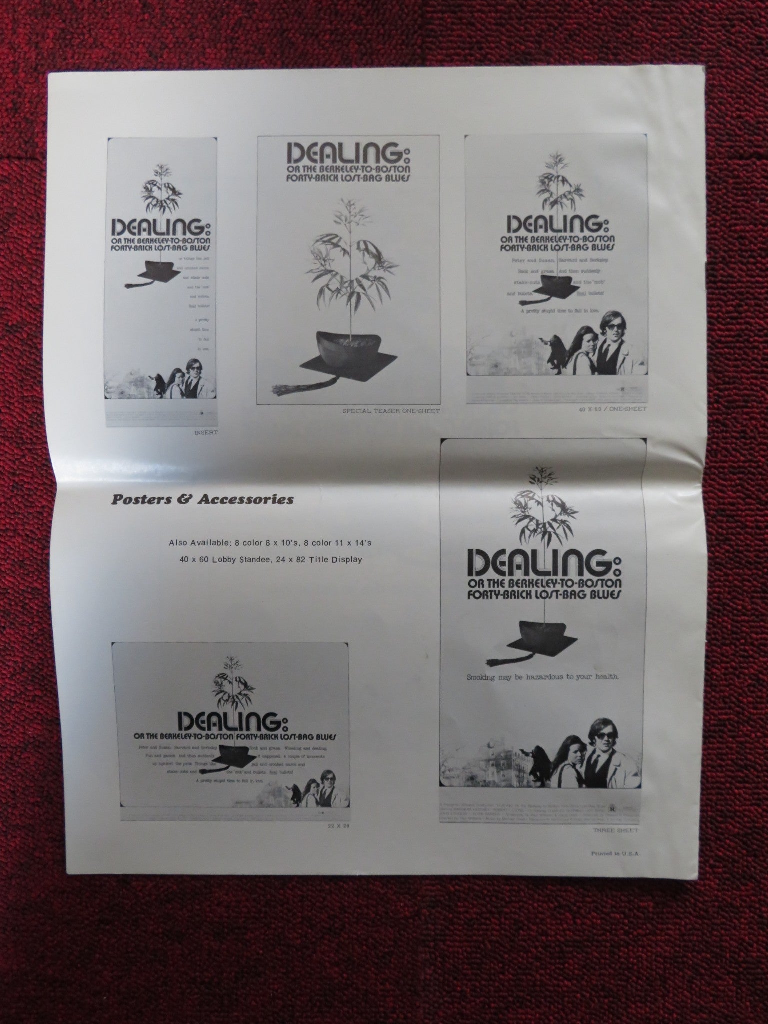 DEALING: OR THE BERKELEY TO BOSTON.. - PRESSBOOK CUT WARNER BROS. 1972 Rendezvous Cinema Movie posters
