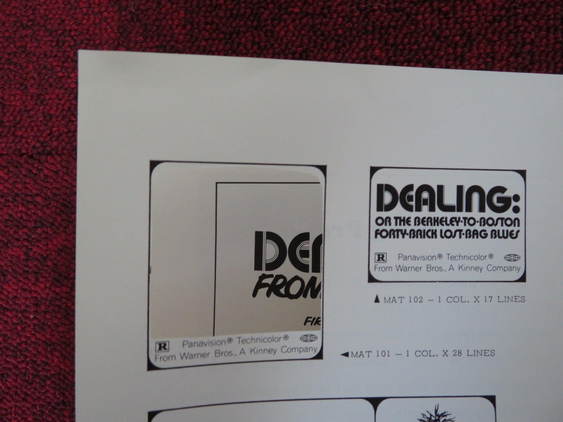 DEALING: OR THE BERKELEY TO BOSTON.. - PRESSBOOK CUT WARNER BROS. 1972 Rendezvous Cinema Movie posters