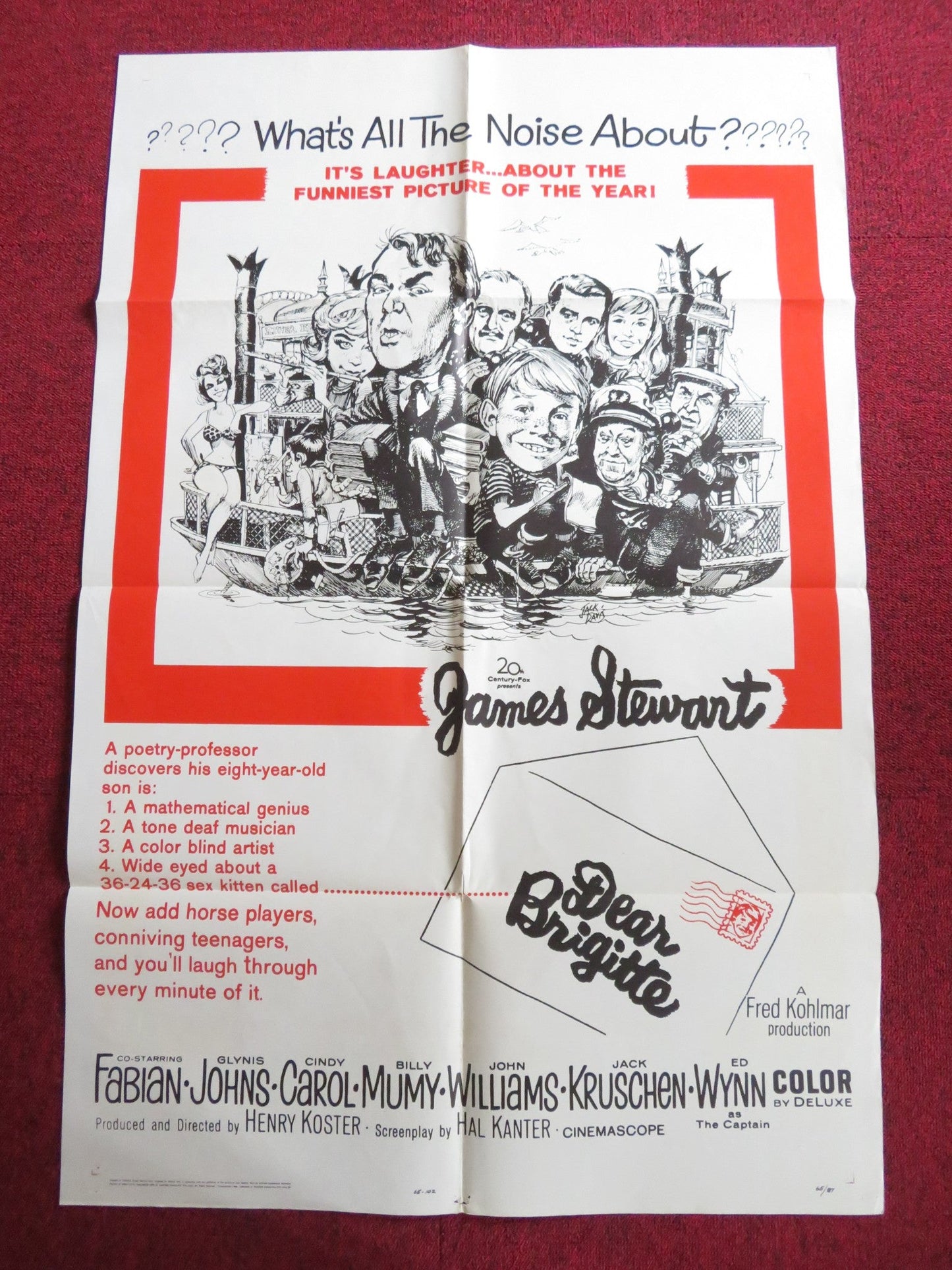 DEAR BRIGITTE FOLDED US ONE SHEET POSTER JAMES STEWART GLYNIS JOHNS 1965 Rendezvous Cinema Movie posters