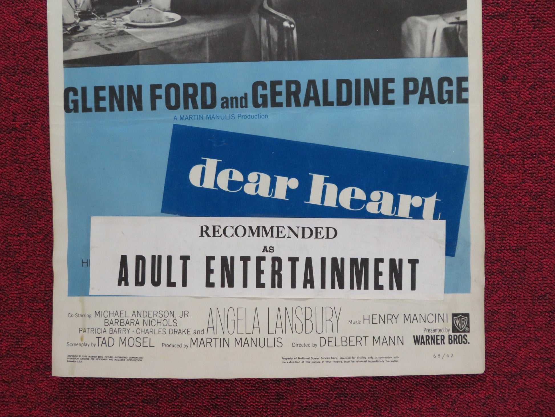 DEAR HEART US INSERT (14"x 36") POSTER GLENN FORD GERALDINE PAGE 1965 Rendezvous Cinema Movie posters