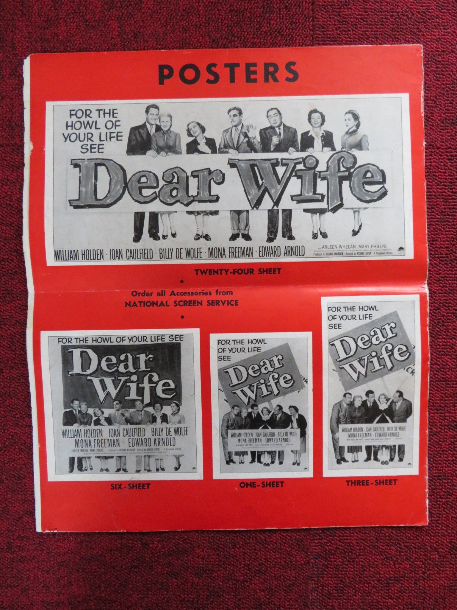 DEAR WIFE UNCUT FOLDED PRESS BOOK WILLIAM HOLDEN JOAN CAULFIELD 1950 Rendezvous Cinema Movie posters
